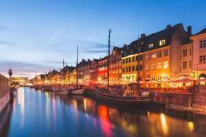 colorful houses copenhagen old town night